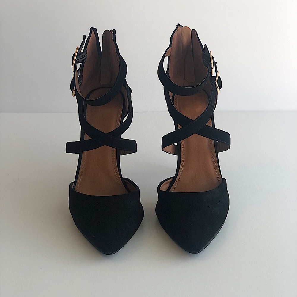 Black strapped high heels